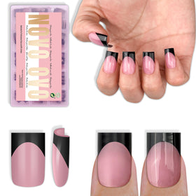 NOVO OVO front pack shot showing 240-piece black French tips, quick salon result