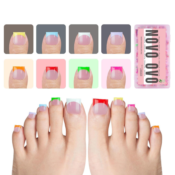 NOVO OVO front package showing 240-piece mixed summer colors, easy DIY pedicure