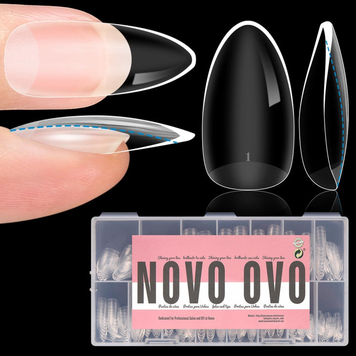 NOVO OVO front packaging with 336 almond tips showing value and variety