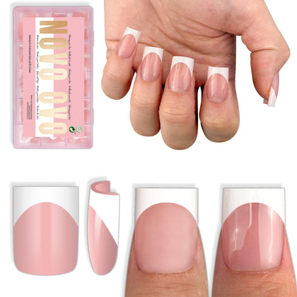 NOVO OVO front packaging showing baby pink French tips and 240 pieces, quick salon finish