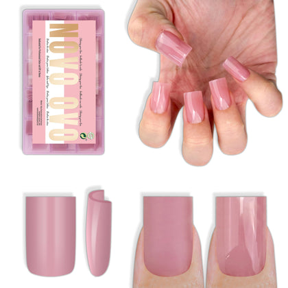 NOVO OVO front packaging berry pink showing full cover press-on set and quantity benefit