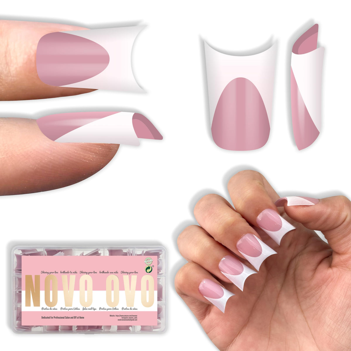 NOVO OVO front packaging showing 240-piece French duck nails and quick benefit