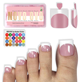 NOVO OVO front packaging showing French tip toe nails and benefits