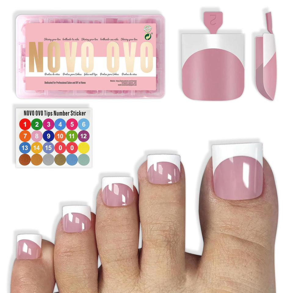 NOVO OVO front packaging showing French tip toe nails and benefits