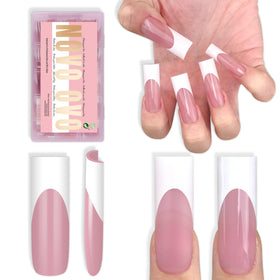 NOVO OVO front packaging showing 180-piece French tip kit and included gels for quick application