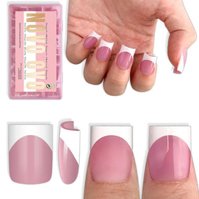 NOVO OVO front packaging showing white French tips and berry-pink accents for instant mani