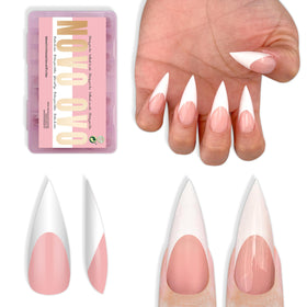NOVO OVO front packaging showing French tip stiletto set and quick application benefit