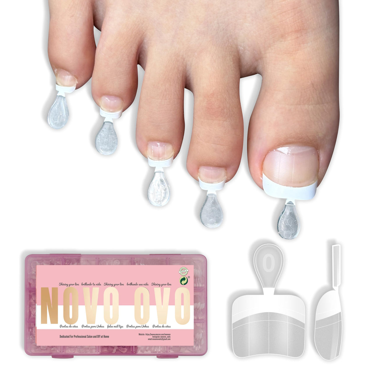 NOVO OVO front packaging showing 240-piece toenail kit for fast French pedicures