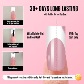 NOVO OVO hands applying press-on tip demonstrating fast salon-style application at home