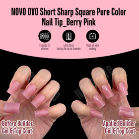 NOVO OVO nails in use during press-on application to demonstrate quick salon finish