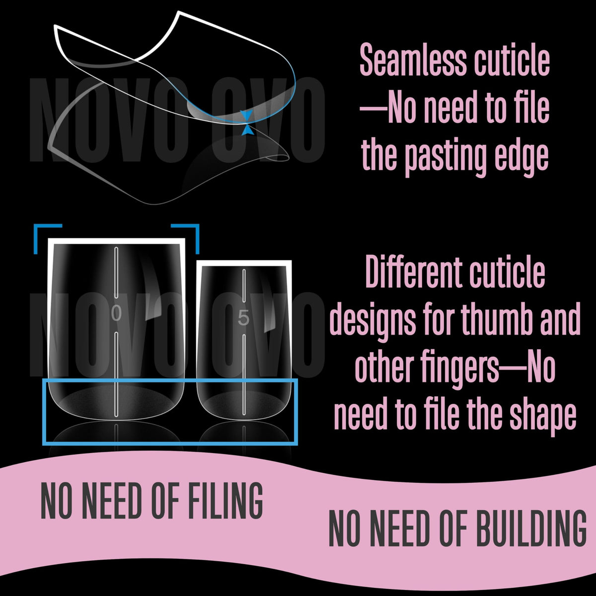 NOVO OVO tips being pressed on a natural nail for quick salon-style result