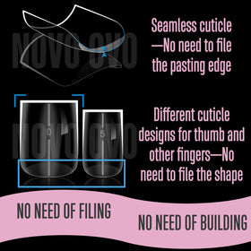 NOVO OVO tips being pressed on a natural nail for quick salon-style result