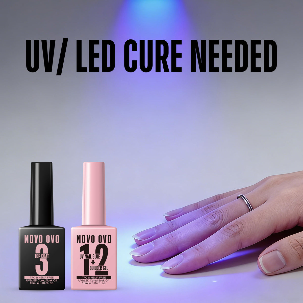 NOVO OVO label and instructions close-up with visible cure times and safety tips