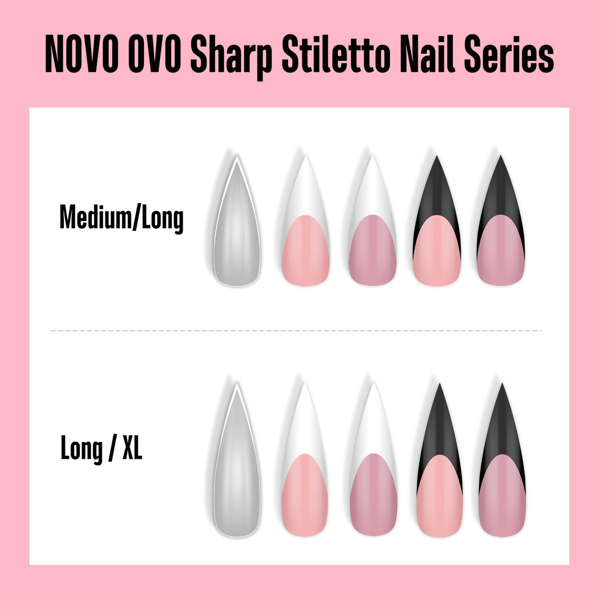NOVO OVO on a model hand showing finished French stiletto look