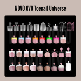 NOVO OVO open pack contents arranged to show pre-applied primer and full 240-piece set
