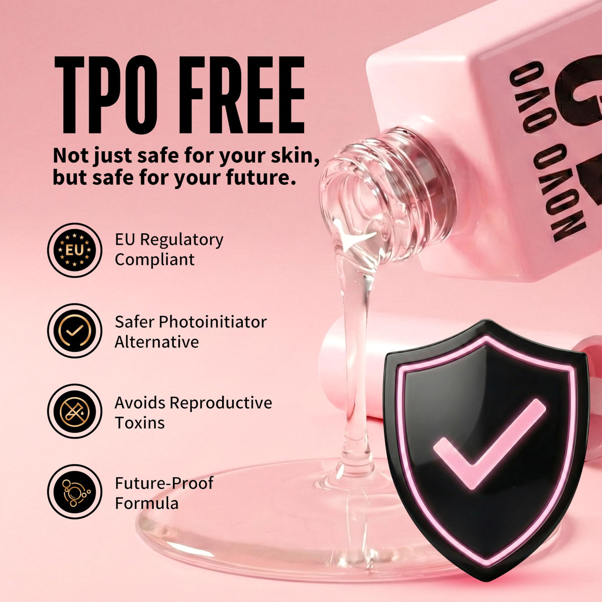 NOVO OVO hands applying clear press-on tips showing strong bond and easy use