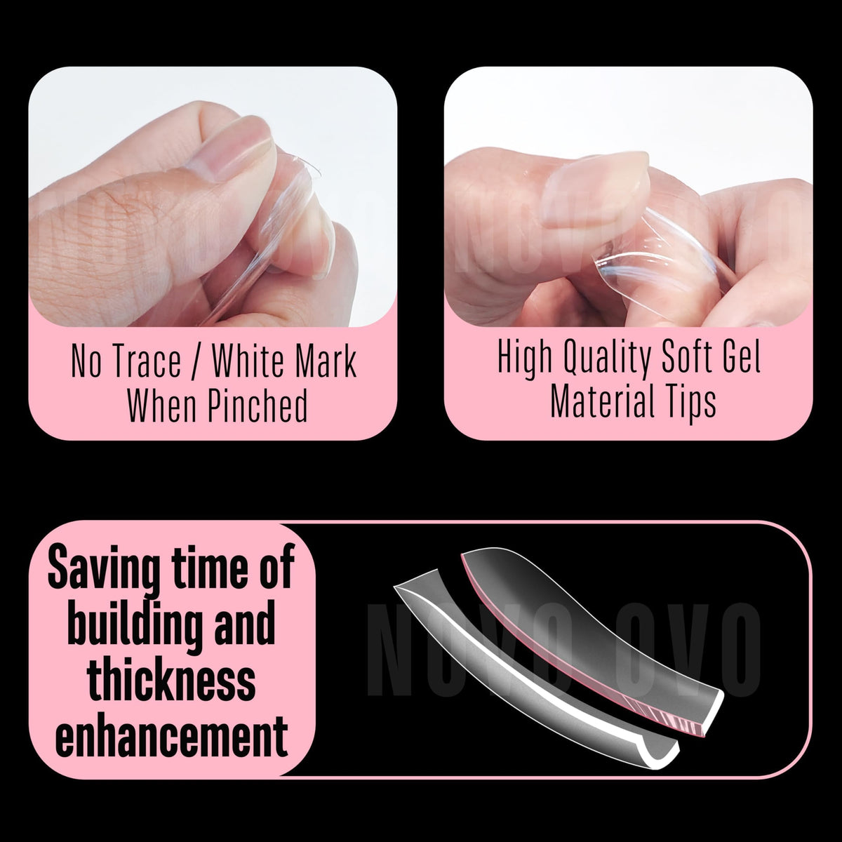 NOVO OVO arranged 15 sizes display ensuring precise fit across different nail beds