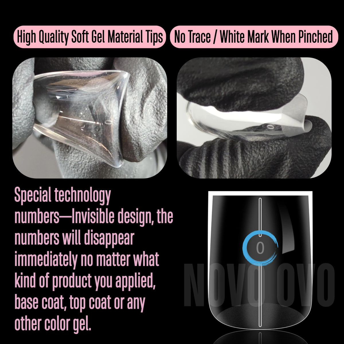 NOVO OVO etched size numbers on tips for quick matching and sorting