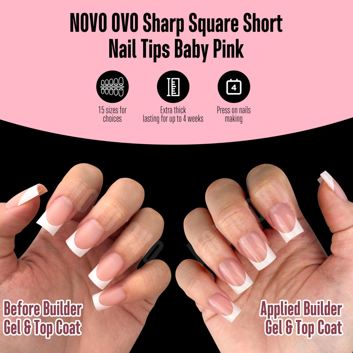 NOVO OVO finished nails after builder gel, high-shine durable top coat result
