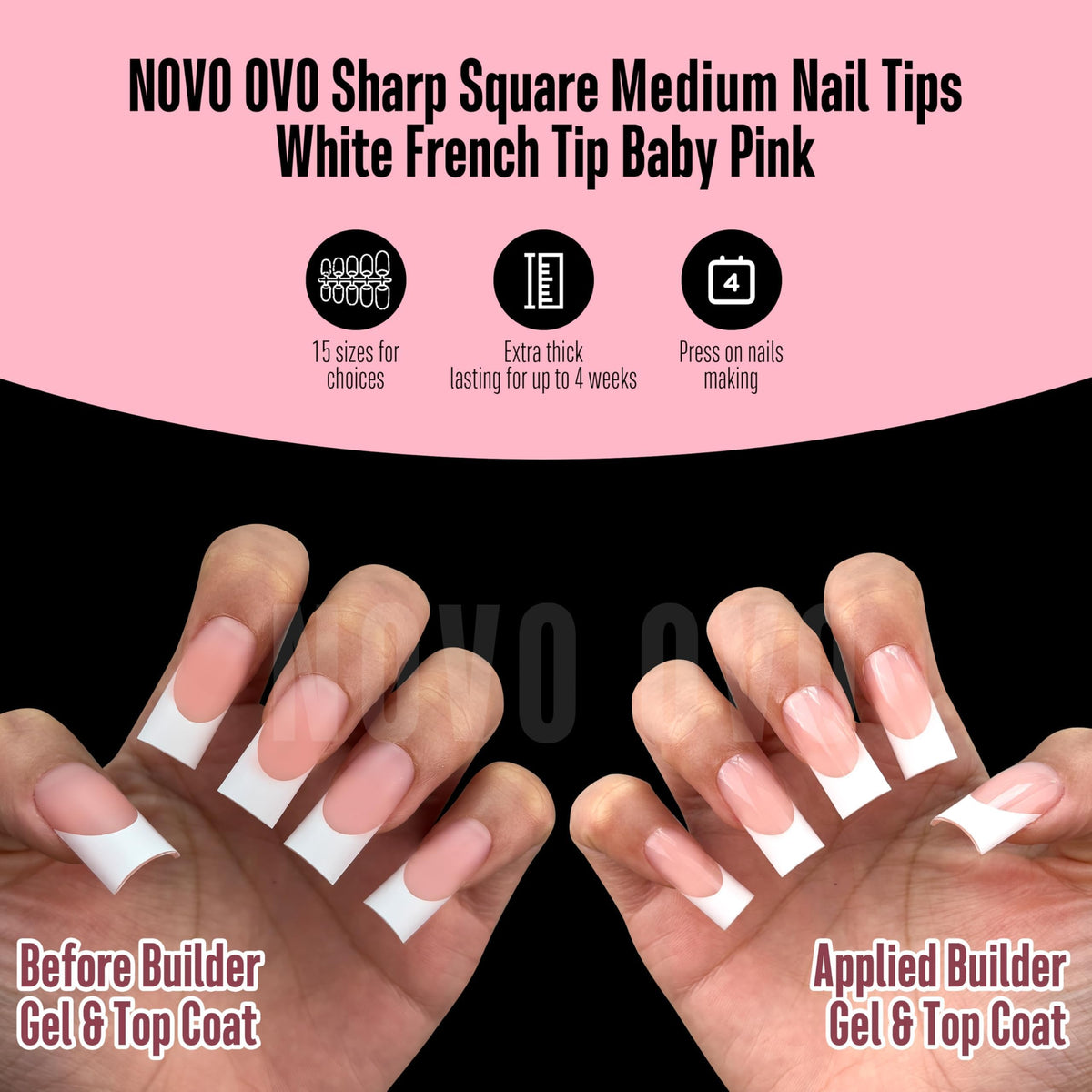 NOVO OVO press-on application on a nail showing fast adhesive use and quick salon results