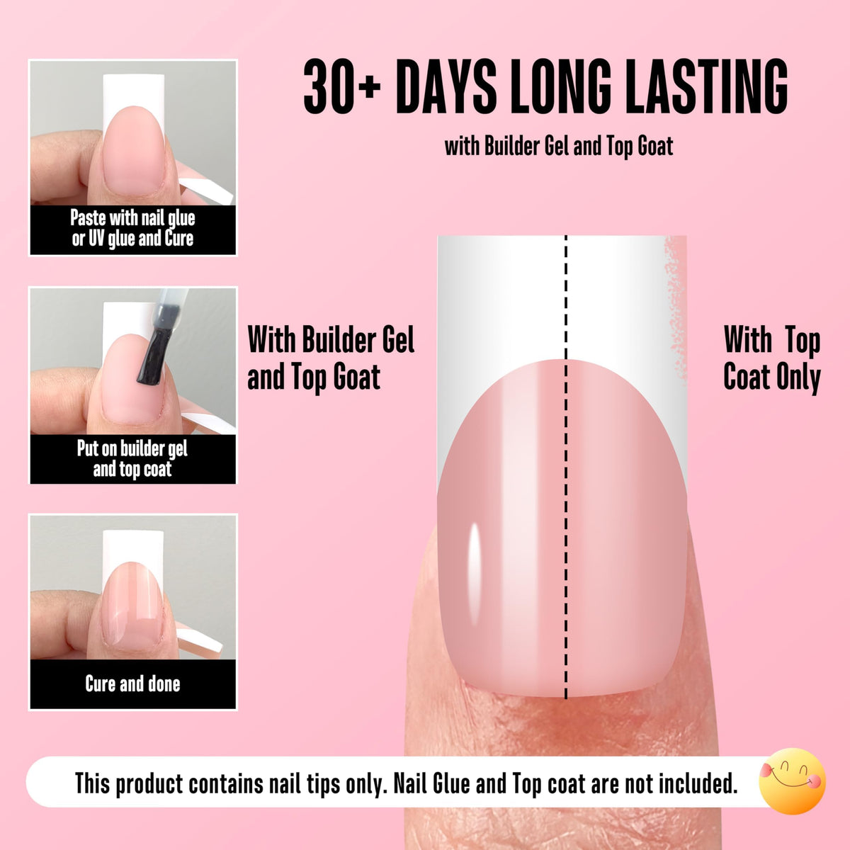 NOVO OVO worn manicure on model hand illustrating finished baby-pink French look and durability