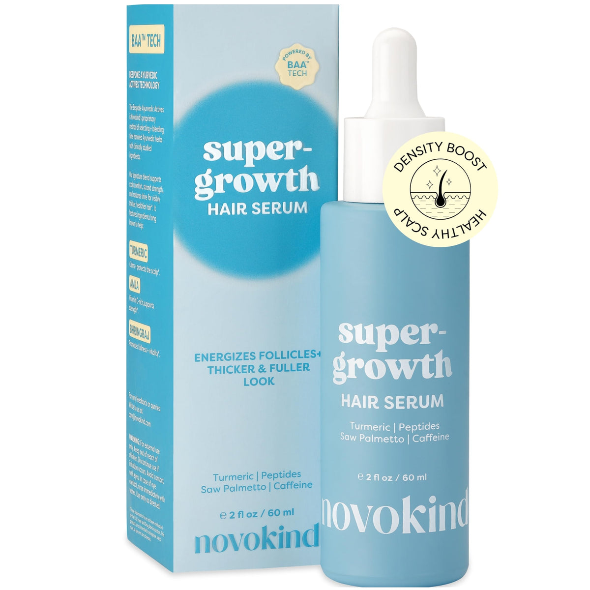 NOVOKIND front bottle shot showing clean packaging and clear water-based serum benefit