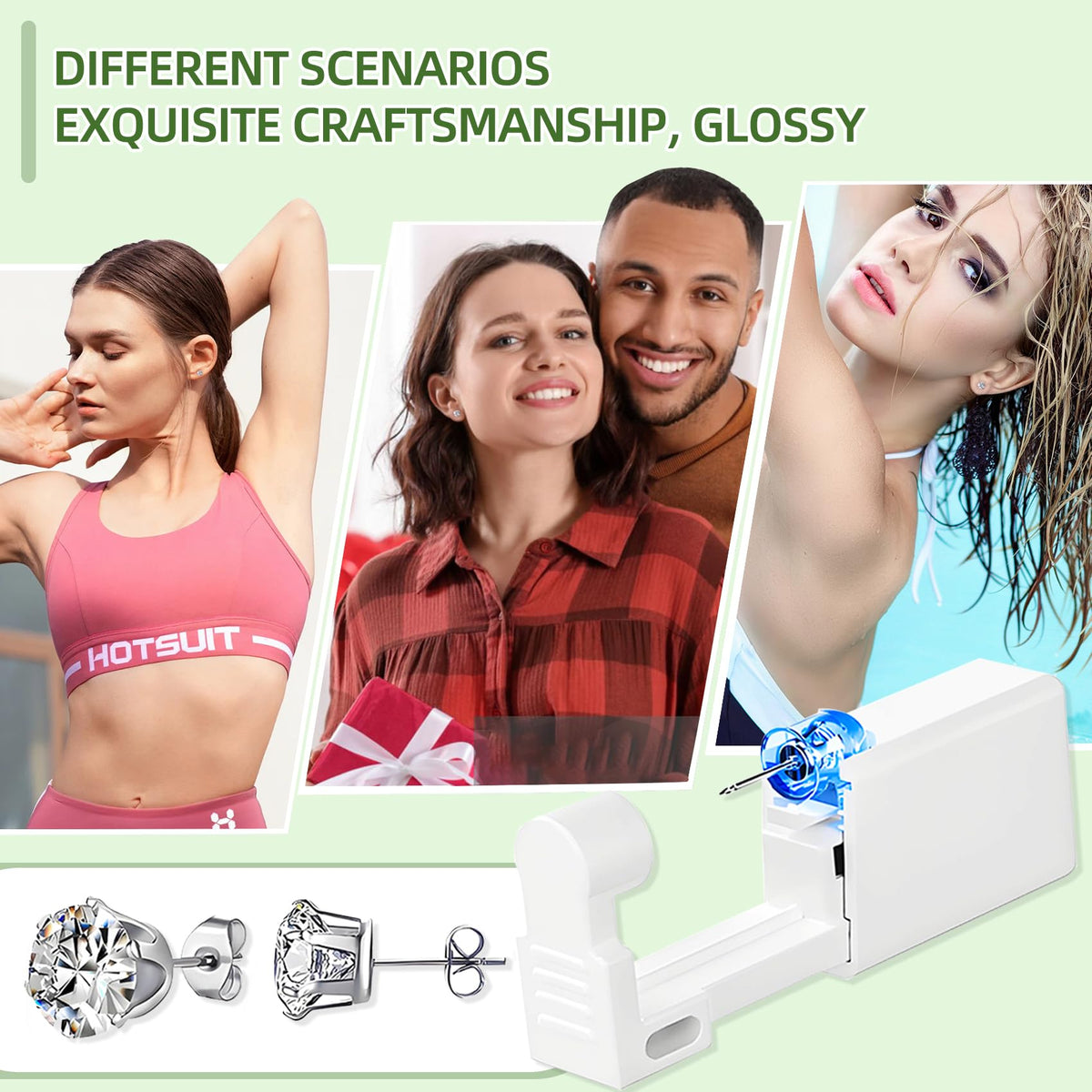 Novopiercing lifestyle scene of kit on a vanity showing portable, at-home piercing convenience