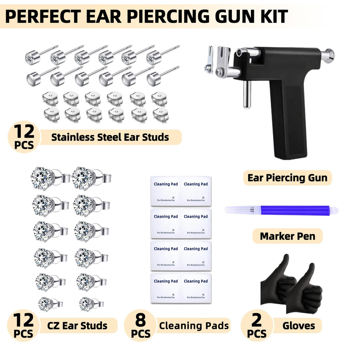 Novopiercing stainless steel studs detail highlighting hypoallergenic material