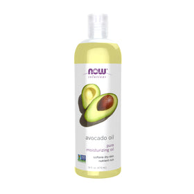 NOW avocado oil front bottle showing size and packaging benefit of UV protection