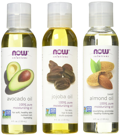 NOW Foods three 4 oz bottles arranged front view showing labels and variety