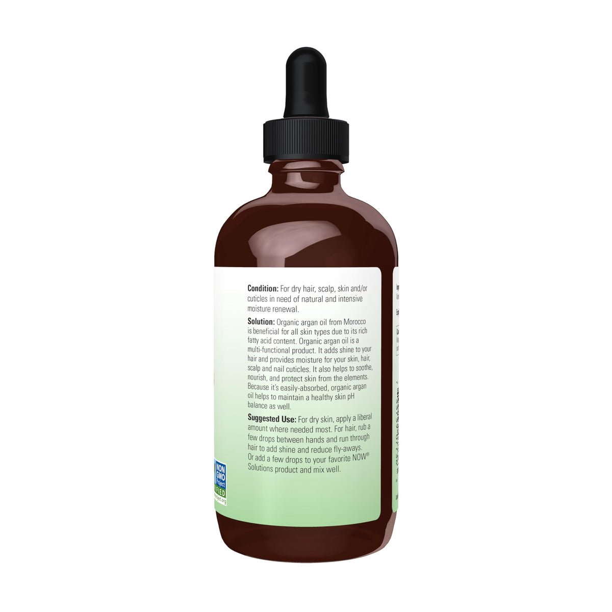 NOW Foods argan oil close-up texture on palm, benefit: easily absorbed hydration