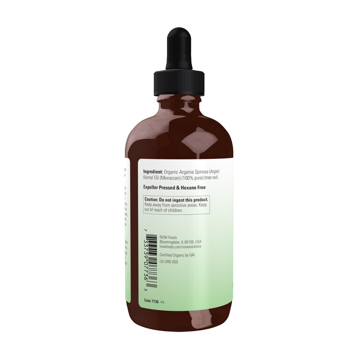 NOW Foods argan oil drop applied to hair ends, benefit: adds shine and reduces frizz