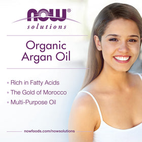 NOW Foods argan oil staged with skincare, benefit: multiuse moisturizer for skin and cuticles