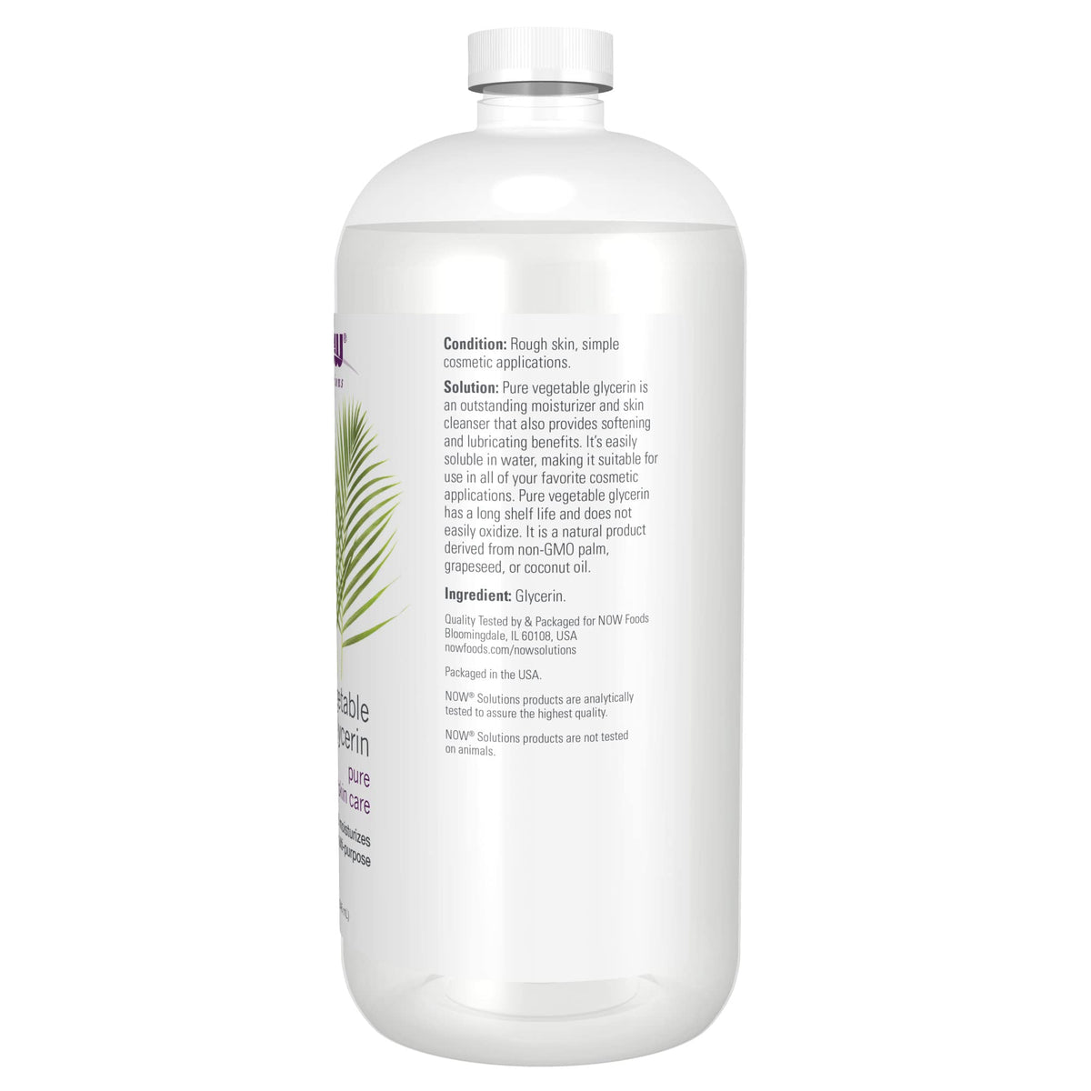 NOW Foods glycerin close-up texture highlighting clear viscous liquid for smooth blending