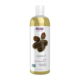 NOW Foods jojoba oil front packaging showing size and branding benefit hydration