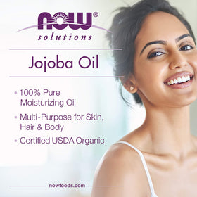 NOW Foods jojoba oil applied to hair ends for smoother, shiny strands