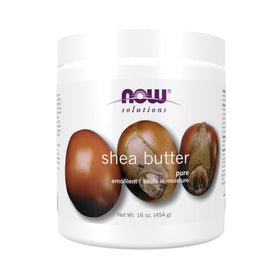 NOW Foods shea butter front jar showing clean packaging and 16-ounce size benefit