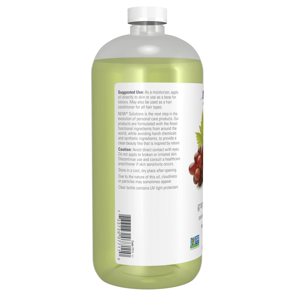 NOW grapeseed oil applied to hand showing absorption and non-greasy finish benefit