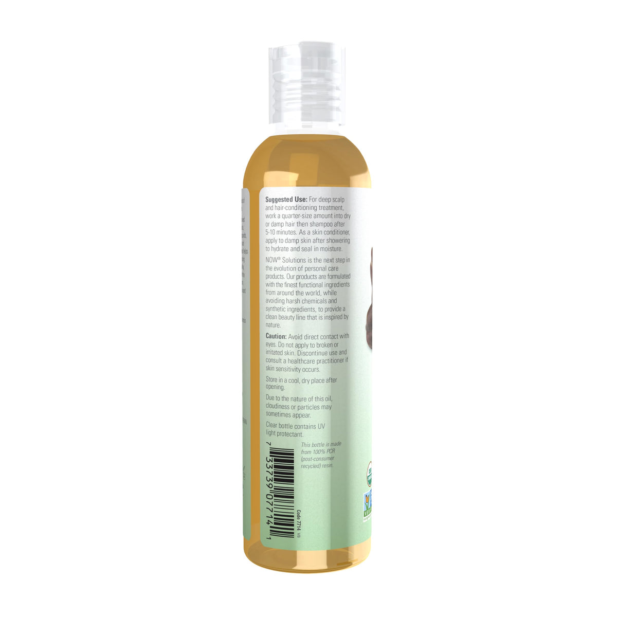 NOW Foods jojoba oil close-up label showing organic certification and ingredient transparency benefit