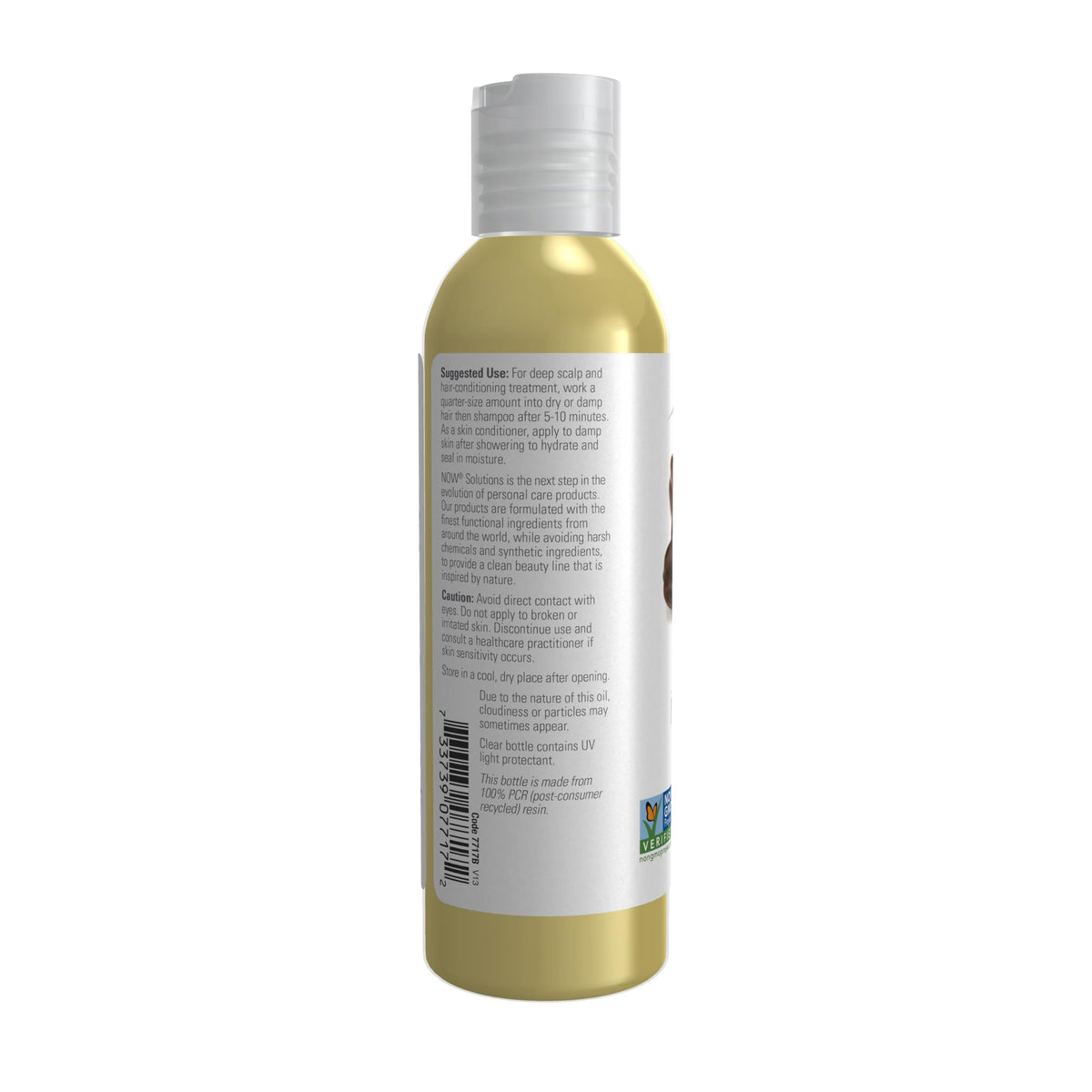 NOW Foods jojoba oil label and ingredients view highlighting purity and PCR bottle benefit