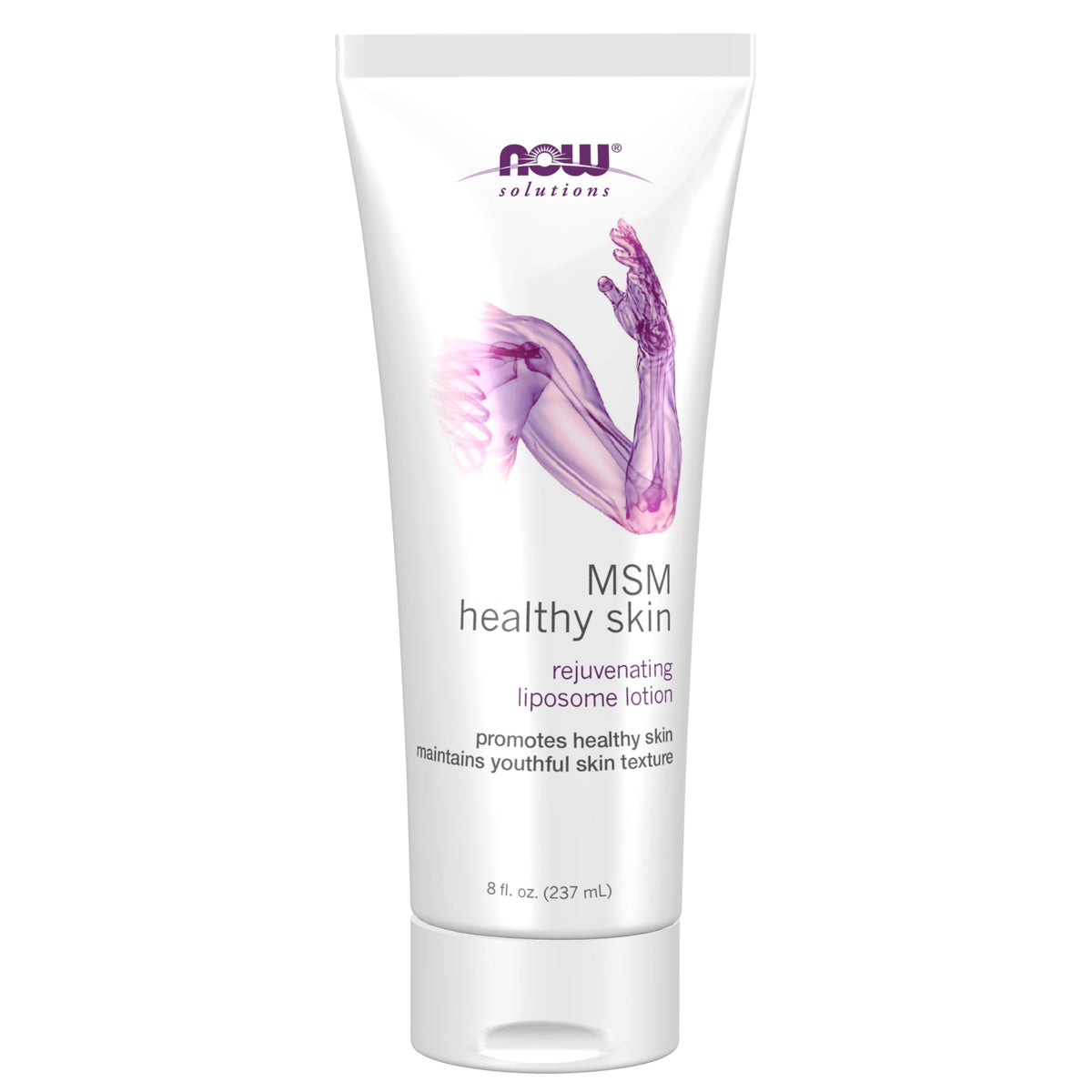 NOW brand front label of MSM Healthy Skin lotion showing product benefits