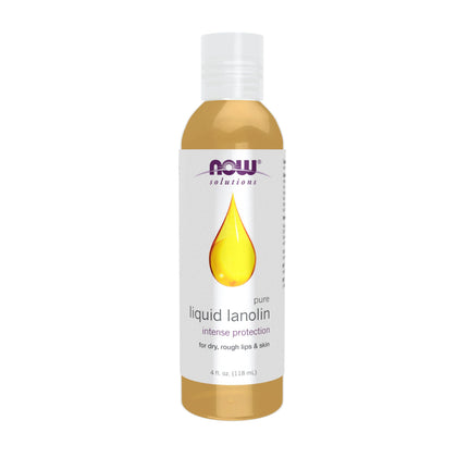 NOW Foods front packaging showing 4-ounce lanolin bottle for intense protection