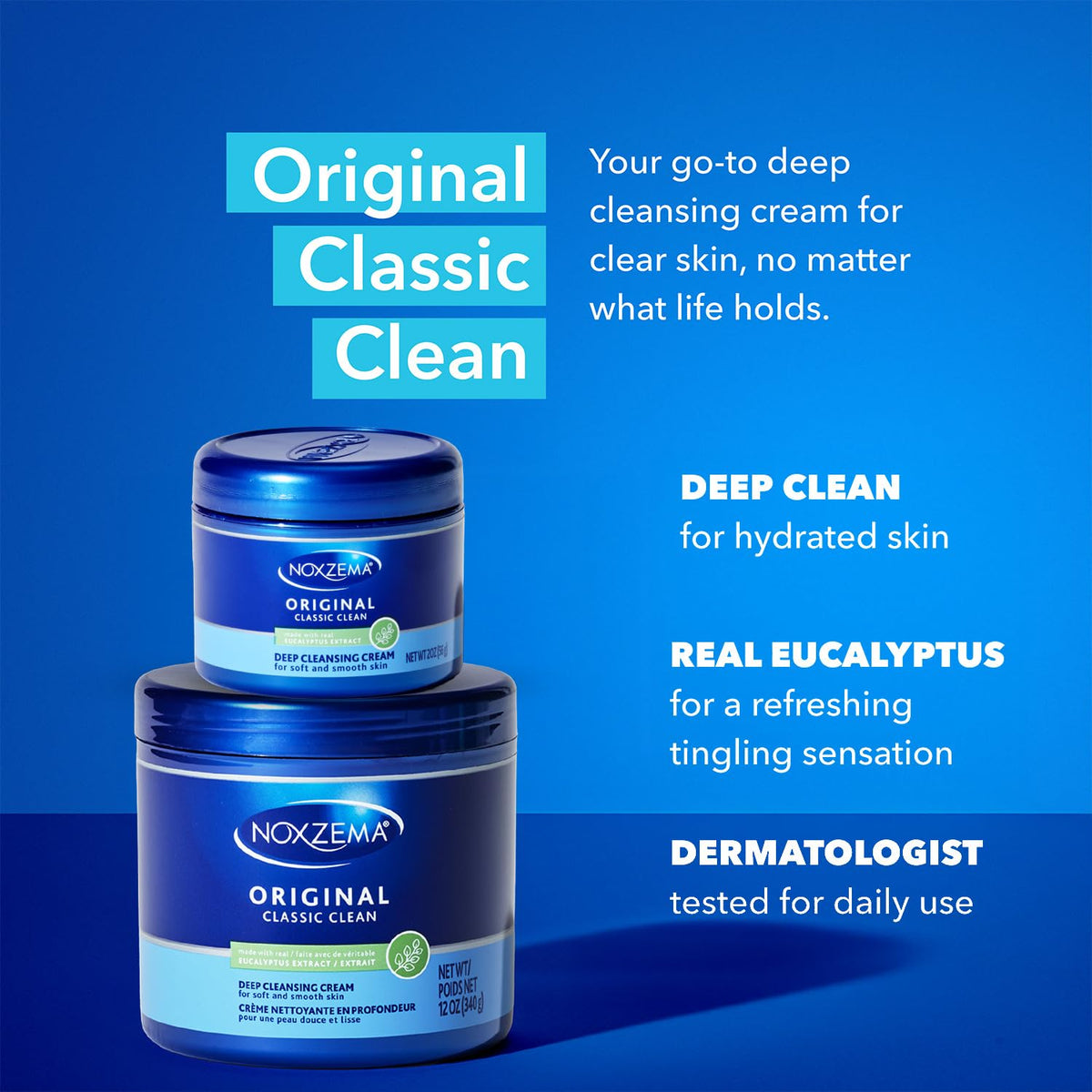 Noxzema cream open jar showing smooth texture, brand nourishing creamy cleanse benefit