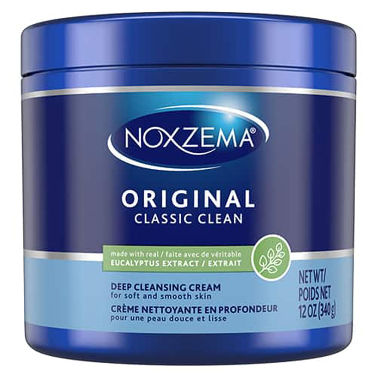 Noxzema front packaging showing 12 oz jar and clear brand benefit