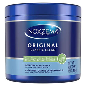 Noxzema front packaging showing 12 oz jar and clear brand benefit