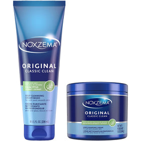 Noxzema jar front packaging showing full-size product and benefits