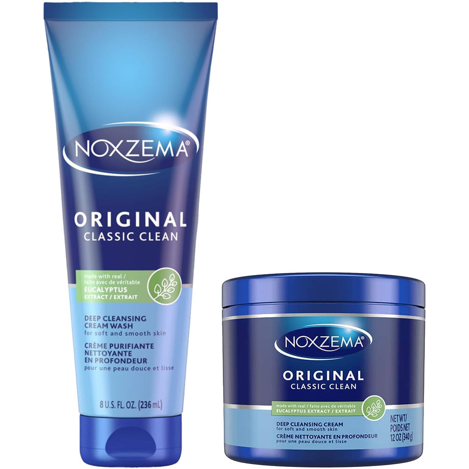 Noxzema jar front packaging showing full-size product and benefits