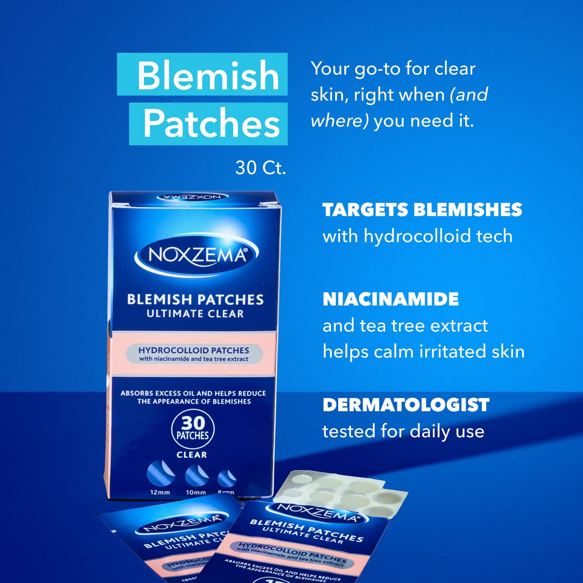 Noxzema blemish patch applied to cheek demonstrating discreet everyday wear