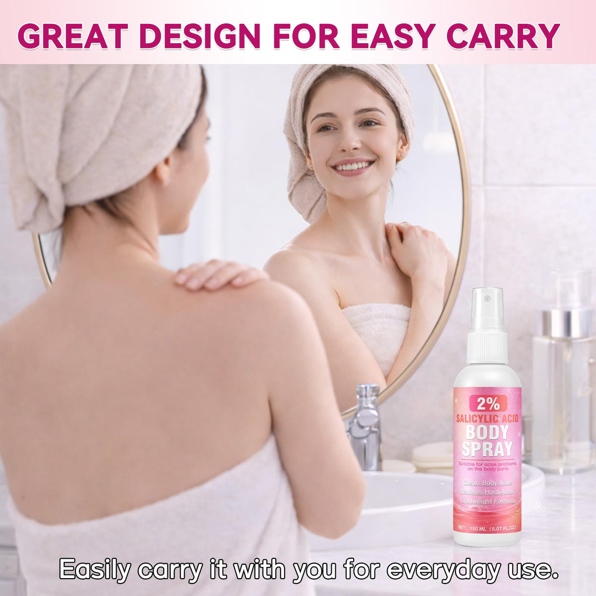 Nozerix being applied to a model's back, helps reach hard-to-access areas