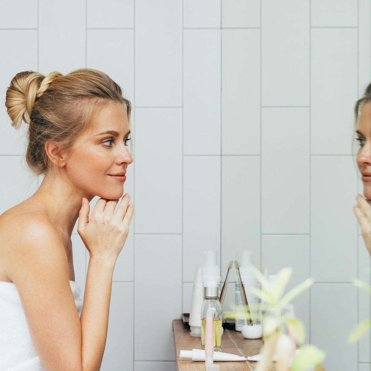Nu Skin cream in bathroom setting demonstrating daily use